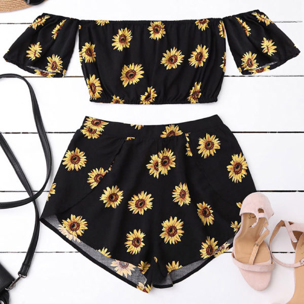 Women's Shoulder Sunflower Printed Beachwear
